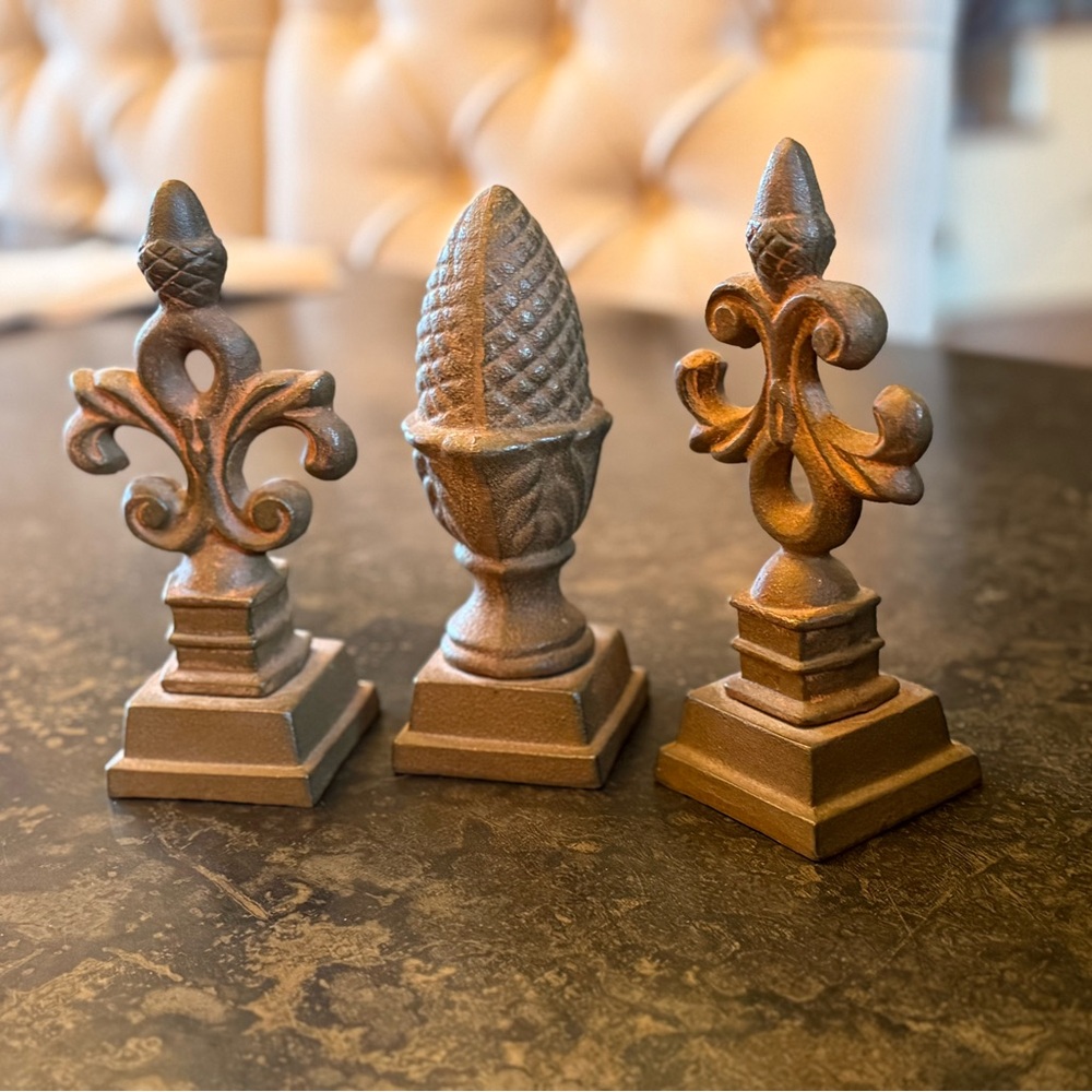 Brown Decorative Accents with Fleur-de-Lis and Pinecone Designs